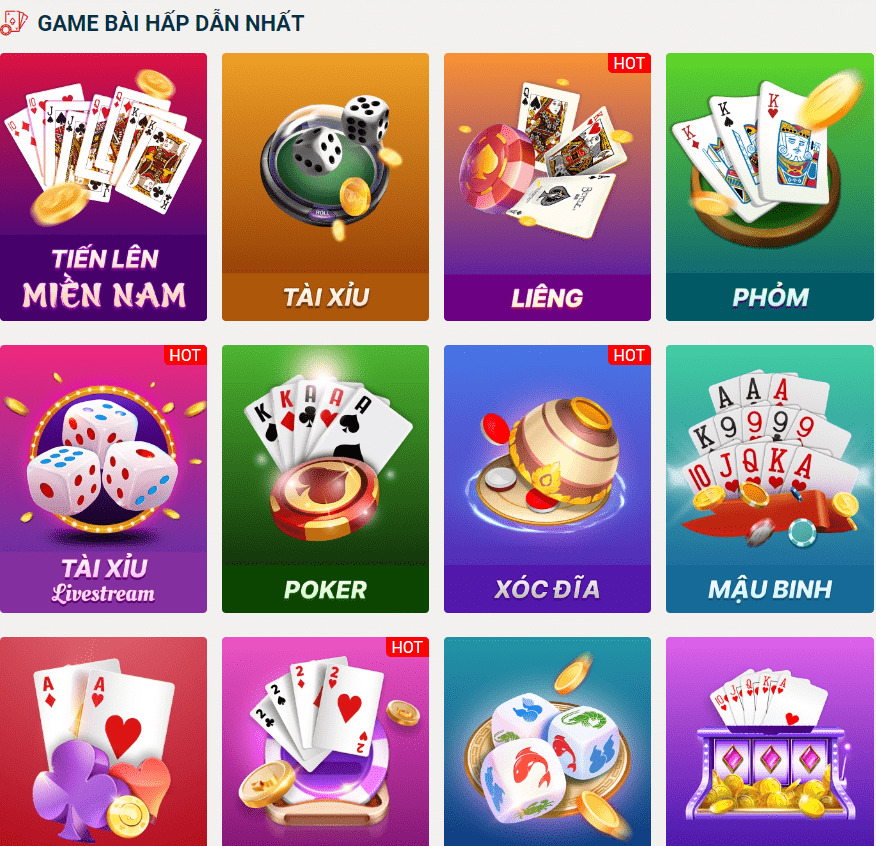 Sảnh chơi Game bài Sin88 với đa dạng thể loại