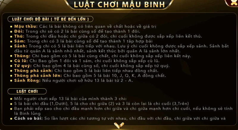 luật chơi mậu binh sin88