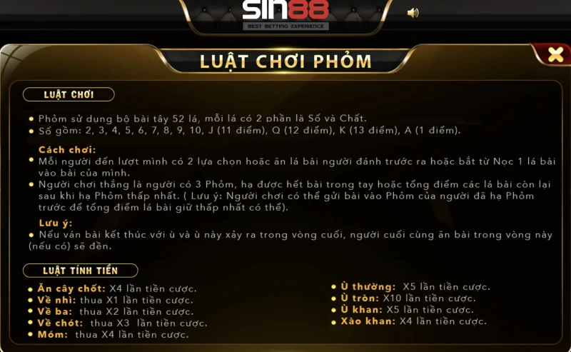 Luật chơi phỏm Sin88