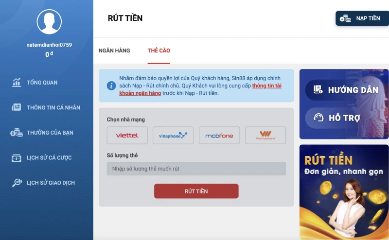 rút tiền Sin88 về thẻ cào