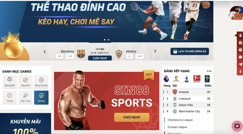 Truy cập sảnh Boxing Sin88