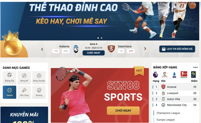 Cách cá cược tennis Sin88