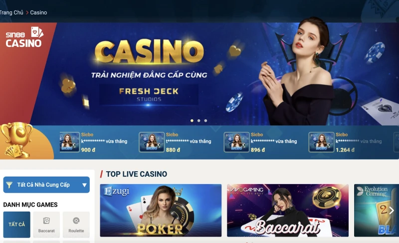 Truy cập Live casino Sin88